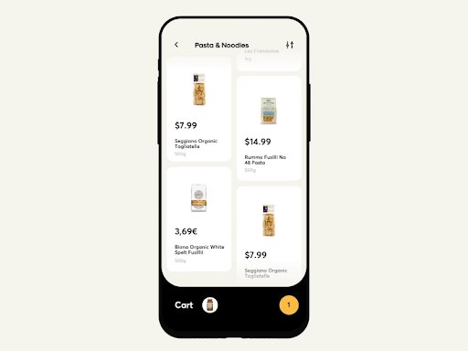 customized in-app search page layout for an ecommerce app
