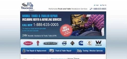screenshot of the landing page for Truckers Asset website
