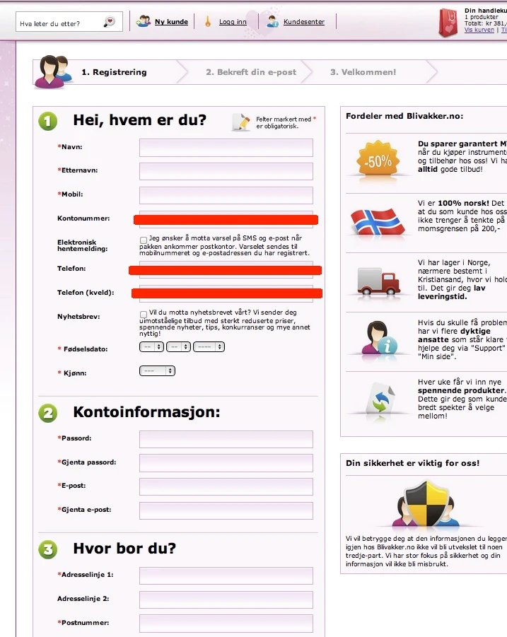 BliVakker.no's old registation form