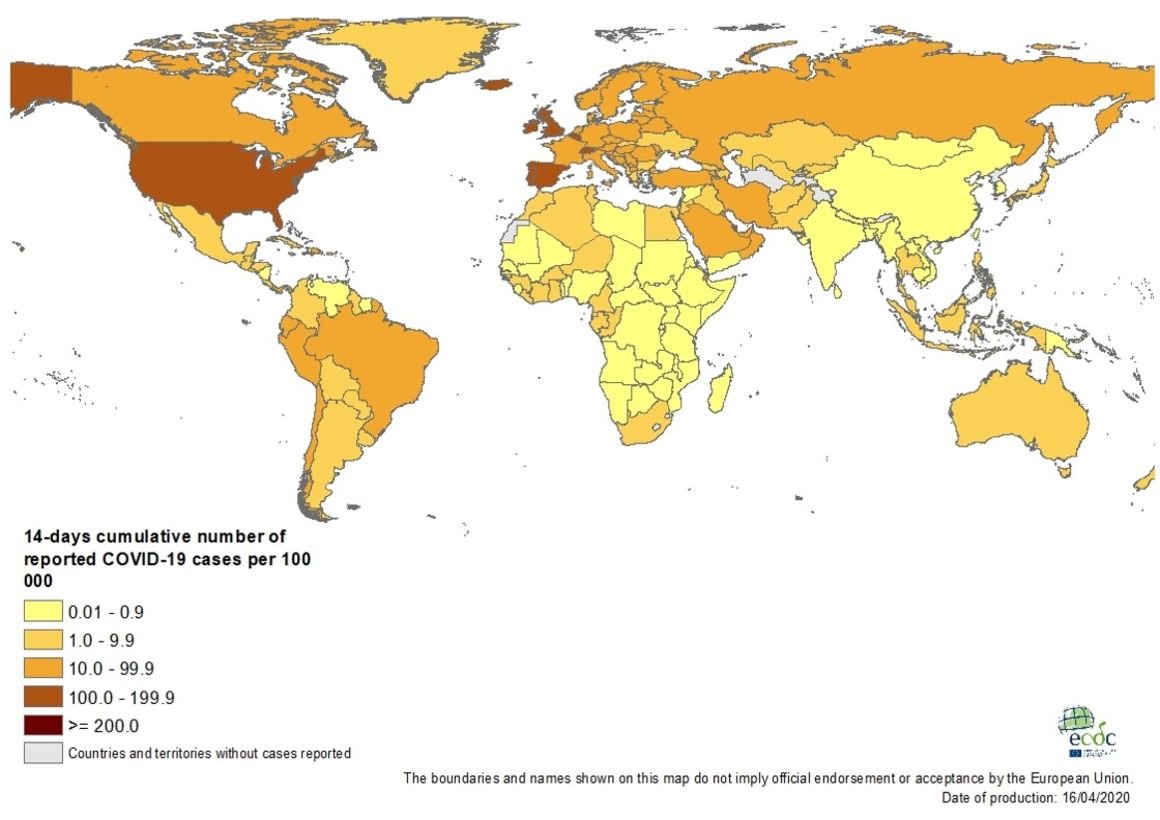 geographic heatmap in excel for the number of COVID-19 cases