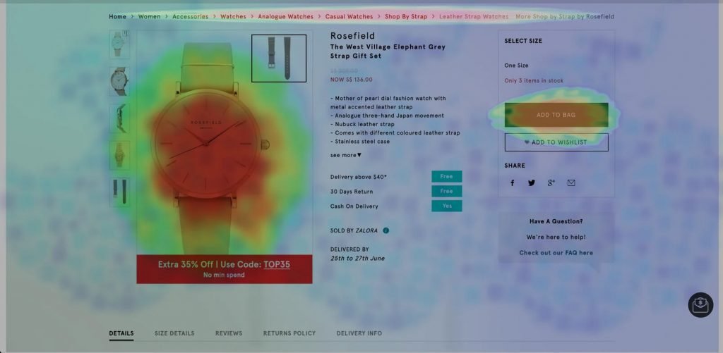 Heatmap der Watch-Website für das Benutzerdesign