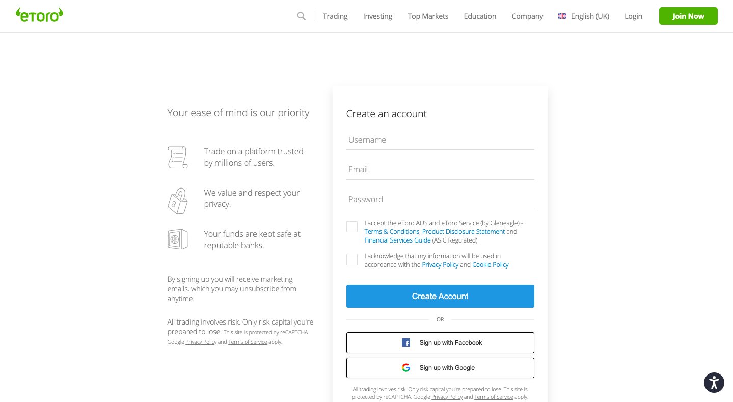 etoro's Lead Generation Form