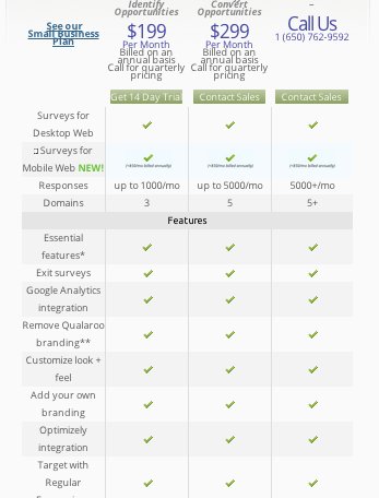 an example of having too many features on the pricing page