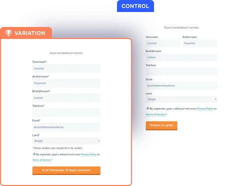 a/b test to optimize forms